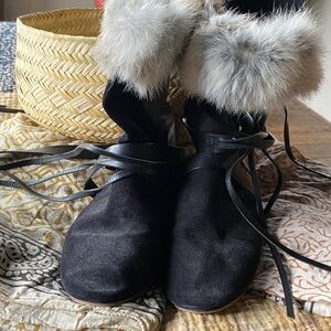 ISABEL MARANT Black Suede Boots with Fur Trim